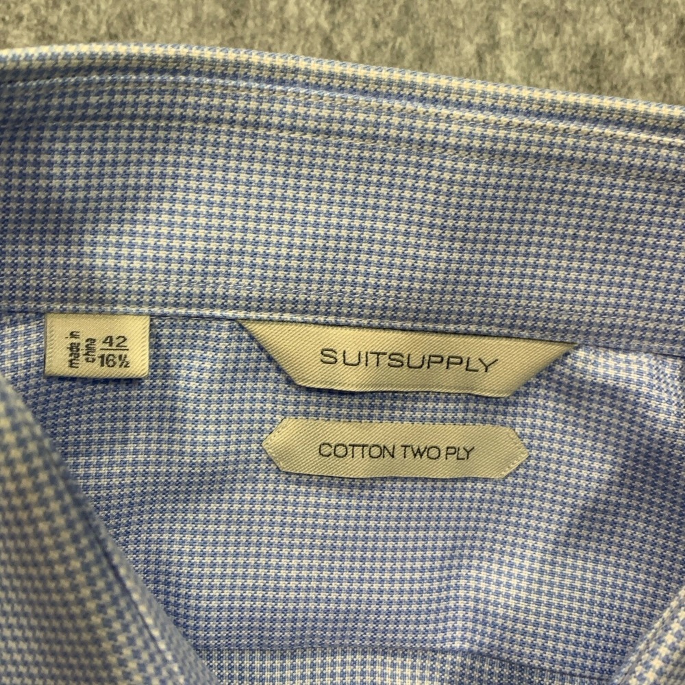 Suit Supply Cotton Two Ply Men's Blue Button Up Shirt - Size 42/16.5 - Picture 7 of 15
